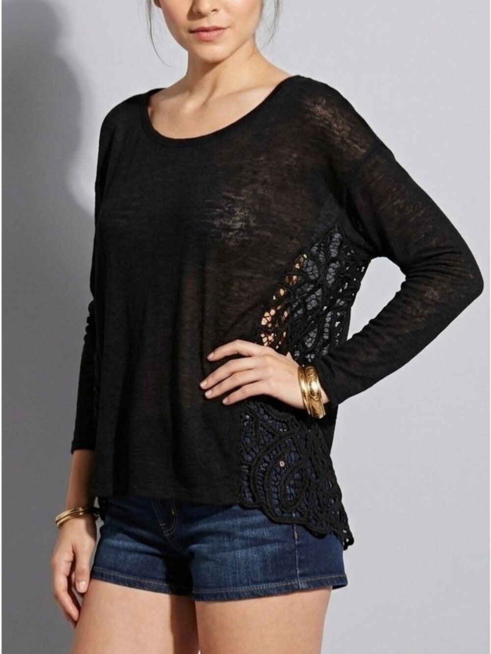 RARE NWT Free People Black Lace Inset Slouchy Linen Blend Top S| Boho Whimsigoth